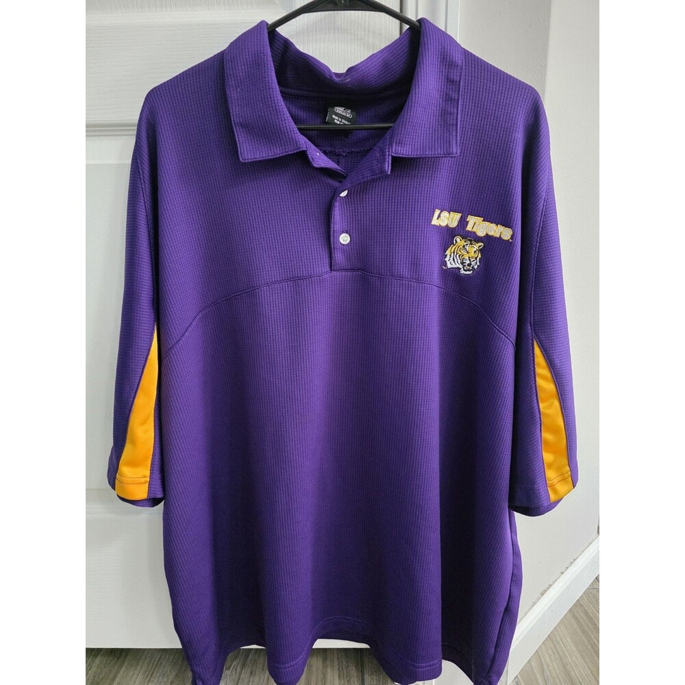 LSU Tigers Purple/Gold Polo Golf shirt Embroidered Tiger logo Men's 2XL (312)